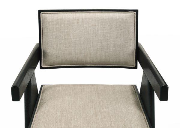 Jasper 21"W Set of 2 Ebony Black Dining Arm Chairs with Beige Upholstered Seat - Image 2