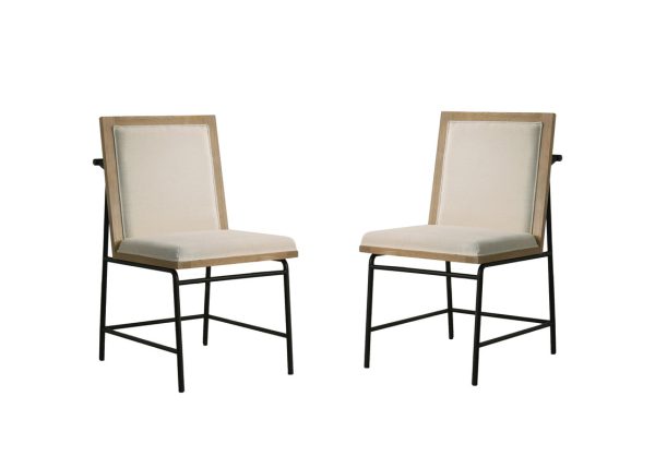 Tate Oak Finish 47"W Round Dining Table Set with Cream Color Upholstered Chairs - Image 2