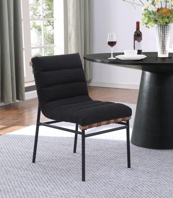 Lahni Black Boucle Fabric Set of 2 Dining Chair with Black Iron Legs - Image 3
