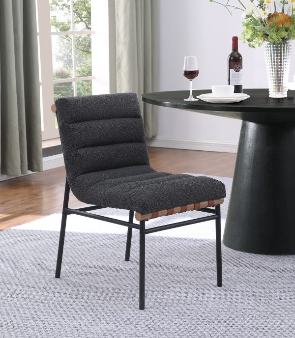 Lahni Dark Gray Boucle Fabric Set of 2 Dining Chair with Black Iron Legs - Image 5