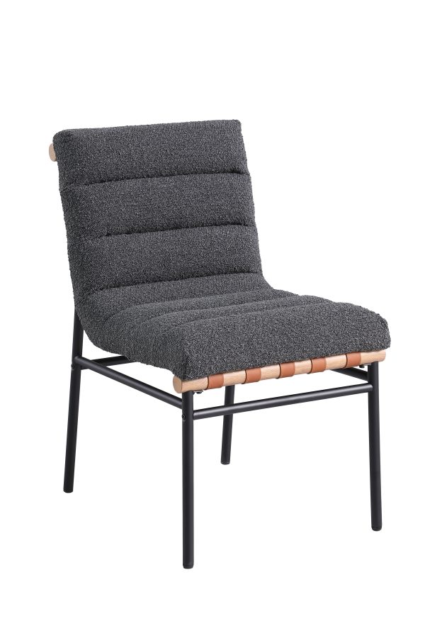Lahni Dark Gray Boucle Fabric Set of 2 Dining Chair with Black Iron Legs - Image 4