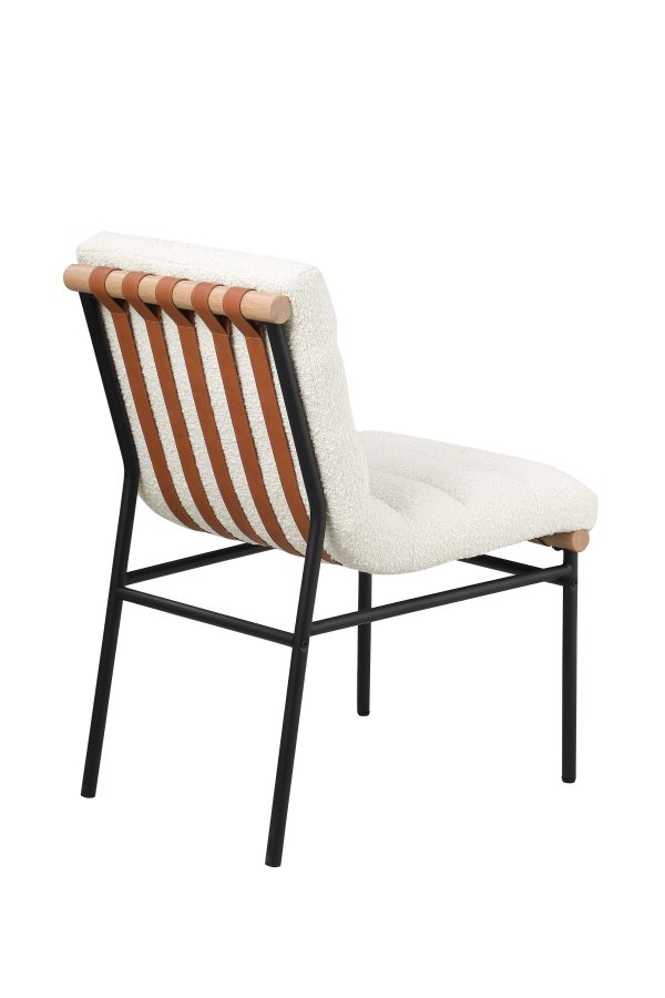 Lahni White Boucle Fabric Set of 2 Dining Chair with Black Iron Legs - Image 2