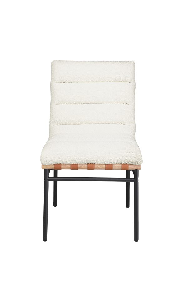 Lahni White Boucle Fabric Set of 2 Dining Chair with Black Iron Legs - Image 3