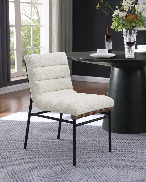 Lahni White Boucle Fabric Set of 2 Dining Chair with Black Iron Legs - Image 5