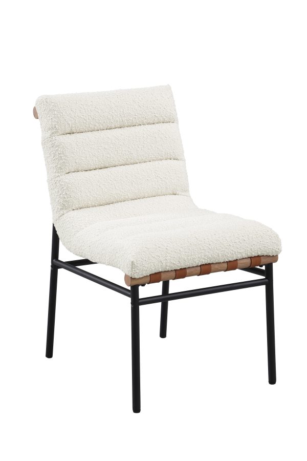 Lahni White Boucle Fabric Set of 2 Dining Chair with Black Iron Legs - Image 4