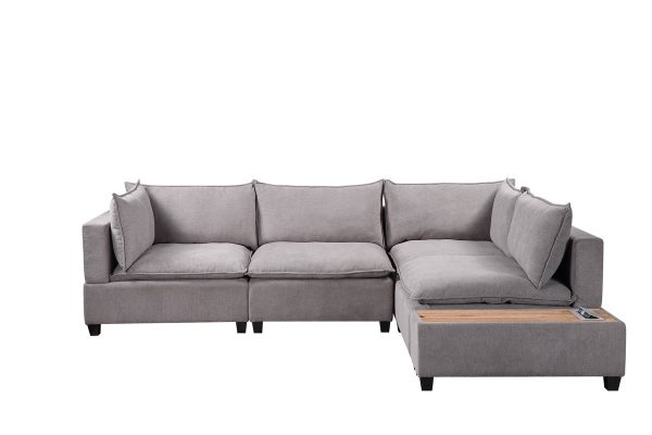 Madison 120"W Light Gray Fabric 5 Piece Modular Sectional Sofa with USB Storage Console Table - Image 4