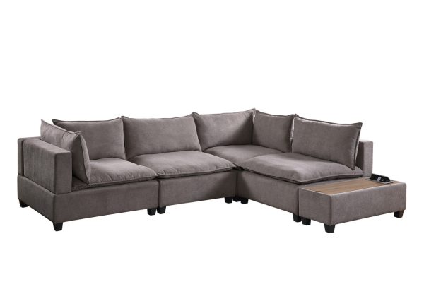 Madison 120"W Light Gray Fabric 5 Piece Modular Sectional Sofa with USB Storage Console Table - Image 5