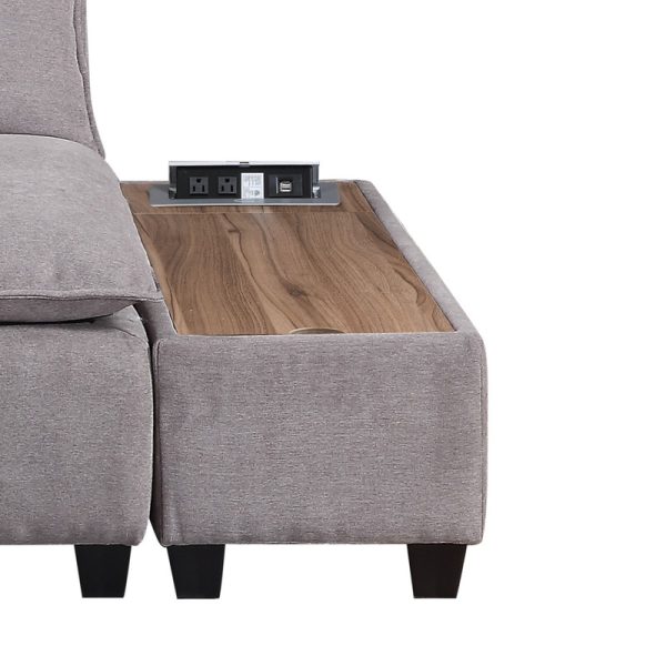 Madison 120"W Light Gray Fabric 5 Piece Modular Sectional Sofa with USB Storage Console Table - Image 2