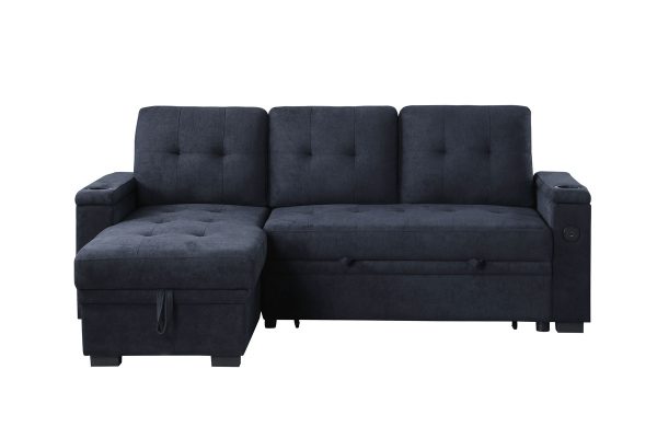 Ashlyn II 84"W Dark Gray Woven Fabric Reversible Sleeper Sectional Sofa with Storage Chaise, Storage Arm, Cup Holder, Charging Ports, Side Pockets, and Pocket Coil Seating - Image 8