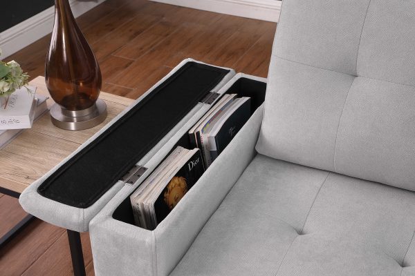 Ashlyn II 84"W Gray Woven Fabric Reversible Sleeper Sectional Sofa with Storage Chaise, Storage Arm, Cup Holder, Charging Ports, Side Pockets, and Pocket Coil Seating - Image 13