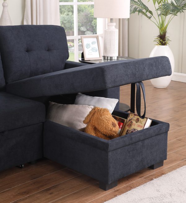 Lucca II 84.5"W Dark Gray Woven Fabric Reversible Sleeper Sectional Sofa with Storage Chaise and Pocket Coil Seating - Image 3