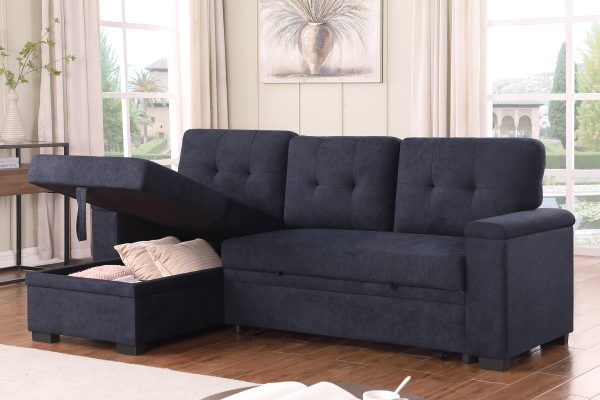 Lucca II 84.5"W Dark Gray Woven Fabric Reversible Sleeper Sectional Sofa with Storage Chaise and Pocket Coil Seating - Image 10