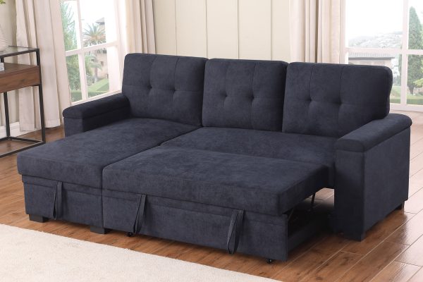 Lucca II 84.5"W Dark Gray Woven Fabric Reversible Sleeper Sectional Sofa with Storage Chaise and Pocket Coil Seating - Image 9