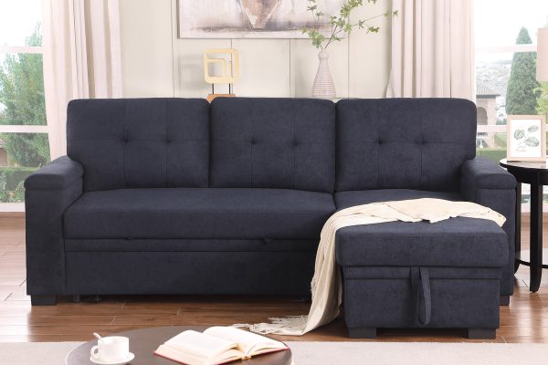 Lucca II 84.5"W Dark Gray Woven Fabric Reversible Sleeper Sectional Sofa with Storage Chaise and Pocket Coil Seating - Image 8