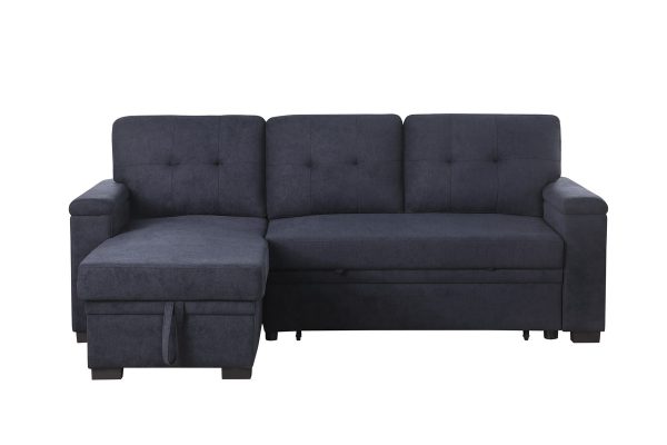 Lucca II 84.5"W Dark Gray Woven Fabric Reversible Sleeper Sectional Sofa with Storage Chaise and Pocket Coil Seating - Image 6