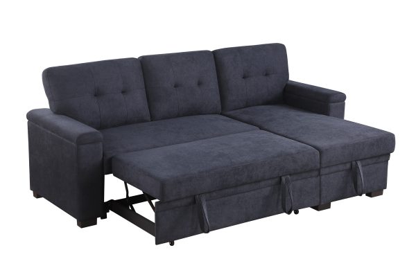Lucca II 84.5"W Dark Gray Woven Fabric Reversible Sleeper Sectional Sofa with Storage Chaise and Pocket Coil Seating - Image 5