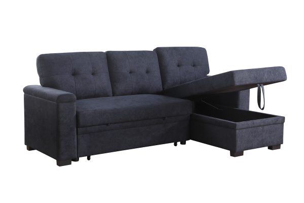 Lucca II 84.5"W Dark Gray Woven Fabric Reversible Sleeper Sectional Sofa with Storage Chaise and Pocket Coil Seating - Image 7