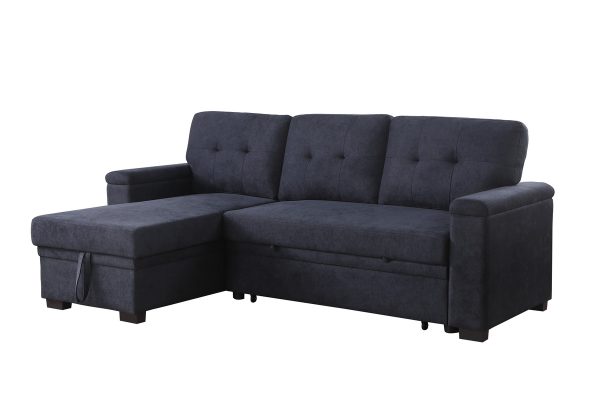 Lucca II 84.5"W Dark Gray Woven Fabric Reversible Sleeper Sectional Sofa with Storage Chaise and Pocket Coil Seating - Image 11