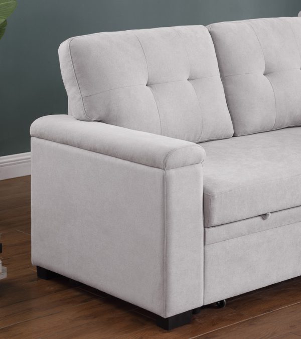 Lucca II 84.5"W Light Gray Woven Fabric Reversible Sleeper Sectional Sofa with Storage Chaise and Pocket Coil Seating - Image 4