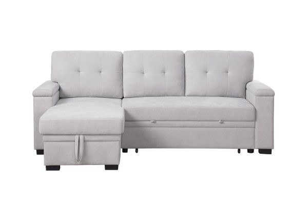 Lucca II 84.5"W Light Gray Woven Fabric Reversible Sleeper Sectional Sofa with Storage Chaise and Pocket Coil Seating - Image 6