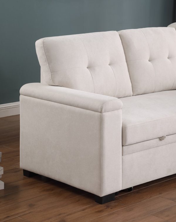 Lucca II 84.5"W Beige Woven Fabric Reversible Sleeper Sectional Sofa with Storage Chaise and Pocket Coil Seating - Image 4