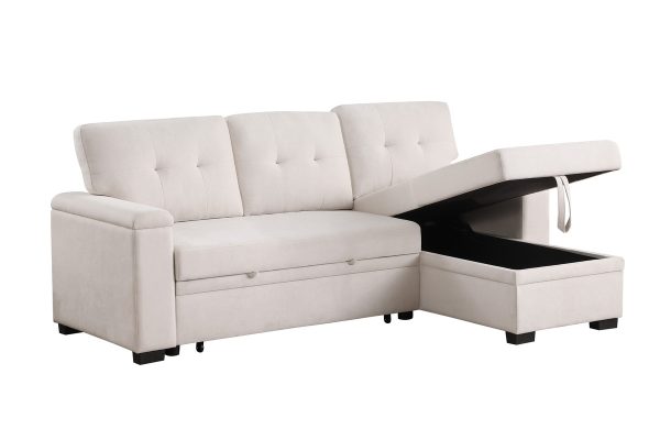 Lucca II 84.5"W Beige Woven Fabric Reversible Sleeper Sectional Sofa with Storage Chaise and Pocket Coil Seating - Image 7