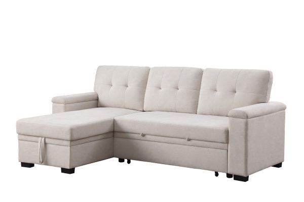 Lucca II 84.5"W Beige Woven Fabric Reversible Sleeper Sectional Sofa with Storage Chaise and Pocket Coil Seating - Image 10