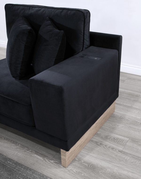 Memphis 122.5"W Black Velvet Reversible Sectional Sofa Ottoman with Storage Compartment, Drawer, USB ports, Charging Outlets - Image 5