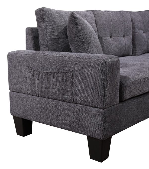 Briscoe Dark Gray Woven Fabric 102"W Reversible Sectional Sofa with Dropdown Table, Charging Ports, Cupholders, Storage Ottoman, and Pillows - Image 3