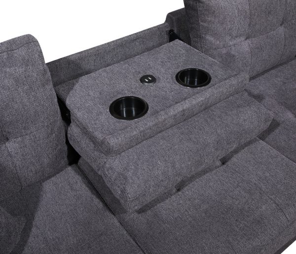 Briscoe Dark Gray Woven Fabric 102"W Reversible Sectional Sofa with Dropdown Table, Charging Ports, Cupholders, Storage Ottoman, and Pillows - Image 2