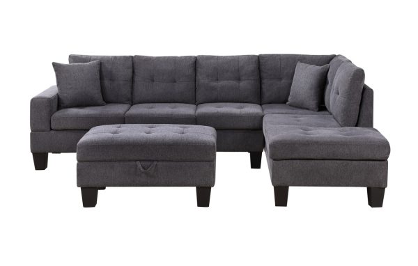 Briscoe Dark Gray Woven Fabric 102"W Reversible Sectional Sofa with Dropdown Table, Charging Ports, Cupholders, Storage Ottoman, and Pillows - Image 4