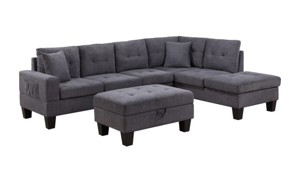Briscoe Dark Gray Woven Fabric 102"W Reversible Sectional Sofa with Dropdown Table, Charging Ports, Cupholders, Storage Ottoman, and Pillows - Image 5