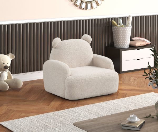 Raelynn 25.5"W Beige Teddy Velvet Bear-Shaped Kids Armchair