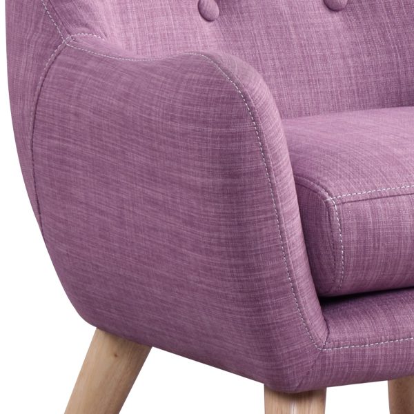 Fenix 19.5"W Pink Linen Kids Chair with Button Tufted Back and Wooden Legs - Image 3