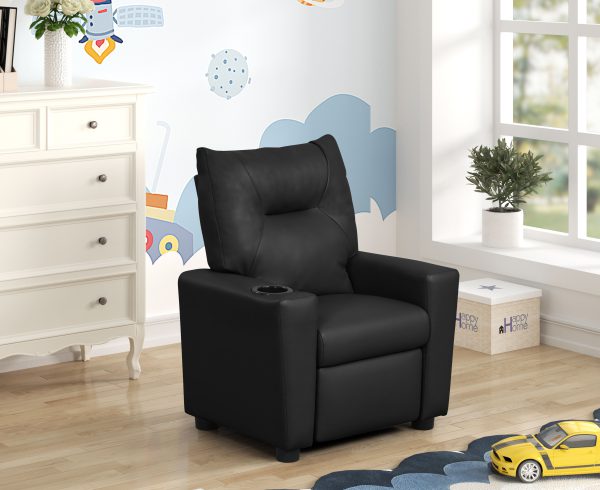 Perline 23"W Black PVC Fabric Kids Recliner Chair with Cupholder - Image 2