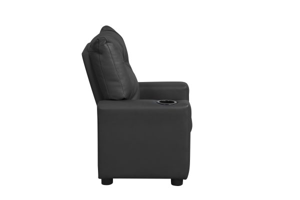 Perline 23"W Black PVC Fabric Kids Recliner Chair with Cupholder - Image 4