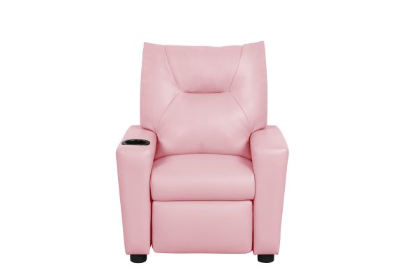 Perline 23"W Pink PVC Fabric Kids Recliner Chair with Cupholder - Image 5