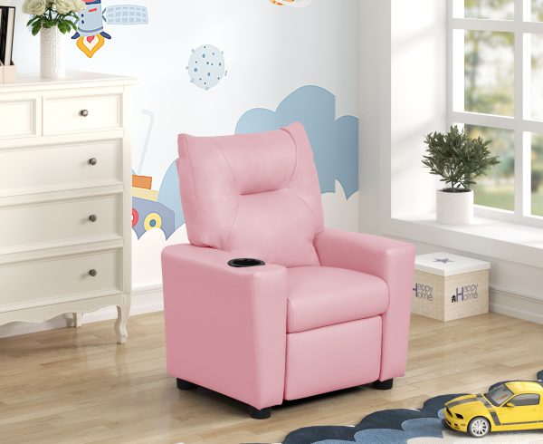 Perline 23"W Pink PVC Fabric Kids Recliner Chair with Cupholder - Image 2