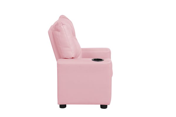 Perline 23"W Pink PVC Fabric Kids Recliner Chair with Cupholder - Image 3