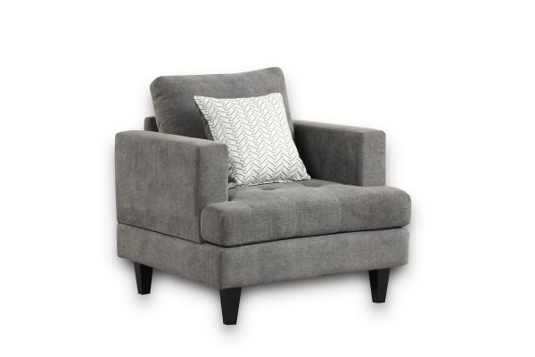 Callaway 80"W Gray Chenille Sofa Loveseat Chair Living Room Set with Throw Pillows - Image 5