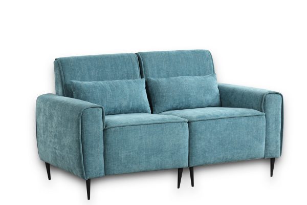 Valentina 62"W Blue Chenille Loveseat with Metal Legs and Throw Pillows - Image 5