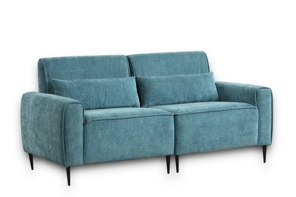 Valentina 74"W Blue Chenille Sofa with Metal Legs and Throw Pillows - Image 5