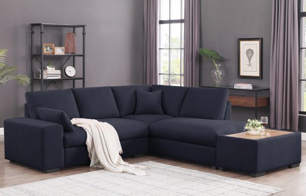 Joshua 100"W Dark Gray Woven Fabric Sectional Sofa with Right Facing Chaise and Console Ottoman - Image 9