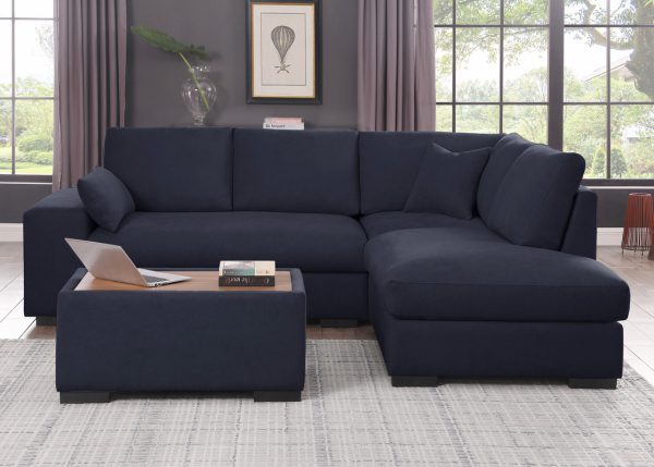 Joshua 100"W Dark Gray Woven Fabric Sectional Sofa with Right Facing Chaise and Console Ottoman - Image 8