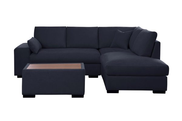 Joshua 100"W Dark Gray Woven Fabric Sectional Sofa with Right Facing Chaise and Console Ottoman - Image 6