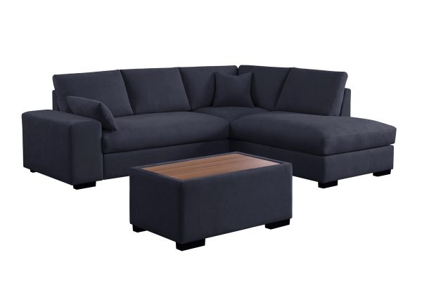 Joshua 100"W Dark Gray Woven Fabric Sectional Sofa with Right Facing Chaise and Console Ottoman - Image 10