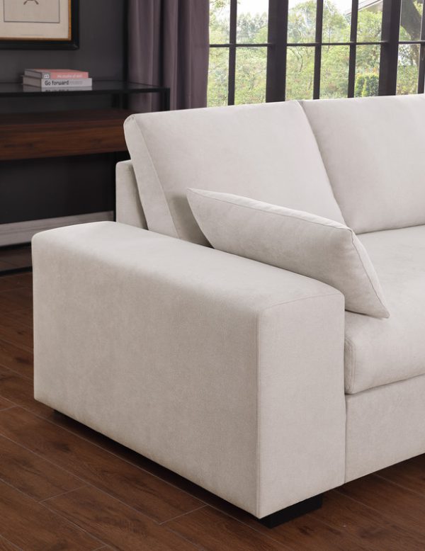 Joshua 100"W Beige Woven Fabric Sectional Sofa with Right Facing Chaise and Console Ottoman - Image 9