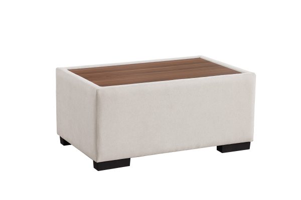 Joshua 100"W Beige Woven Fabric Sectional Sofa with Right Facing Chaise and Console Ottoman - Image 3