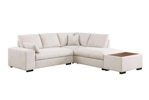 Joshua 100"W Beige Woven Fabric Sectional Sofa with Right Facing Chaise and Console Ottoman - Image 5