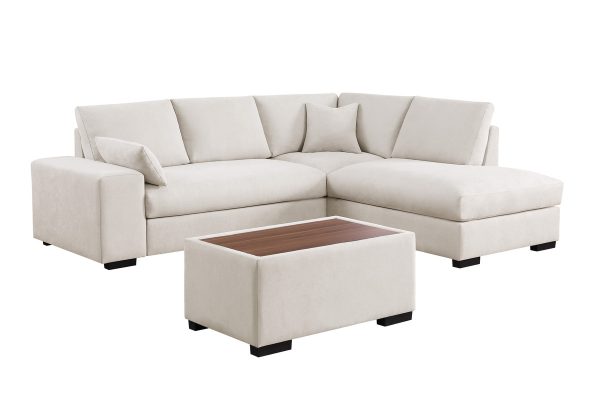 Joshua 100"W Beige Woven Fabric Sectional Sofa with Right Facing Chaise and Console Ottoman - Image 7